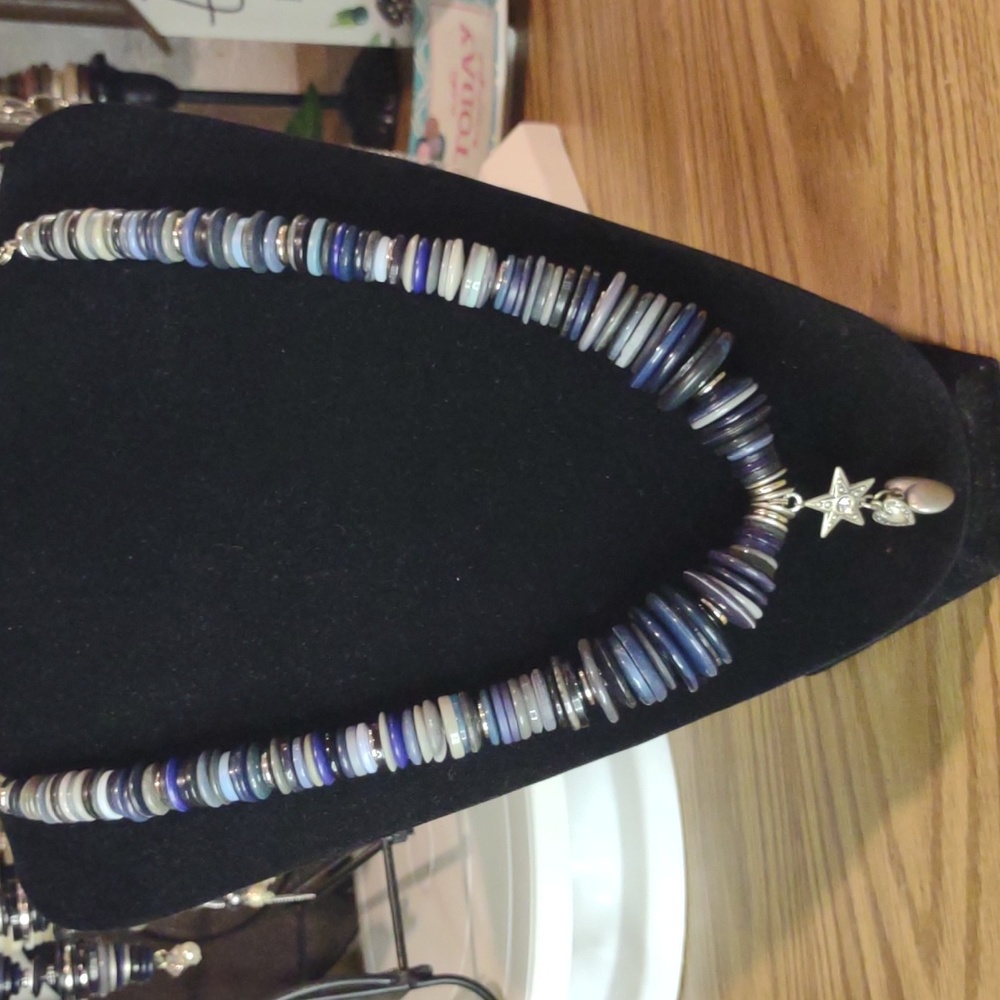 Navy and silver vintage button necklace